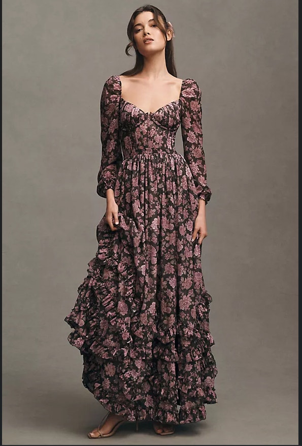 Anthropologie X V. Chapman Carmella Corset Side-Slit Chiffon Maxi Dress Size 12